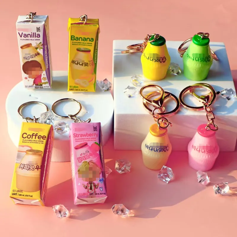 Mini Milk Box Keychain - Realistic Milk Drink Pendant, Cute Small