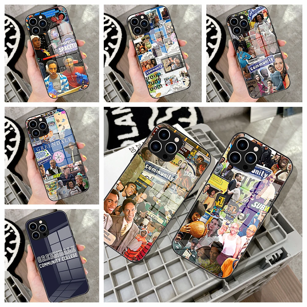 Per Iphone 15 Comunità Tv Show Custodia In Vetro Per Iphone 13 14 12 11Pro Xr 14 Plus Se Pro Cover In Vetro
