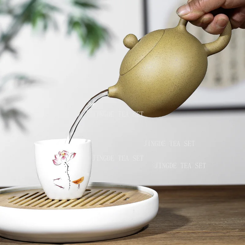 380ml Yixing Yellow Purple Clay Teapot Household Sesame Section Mud Western Application Pot Large Capacity Yellow Teapot Tea Set