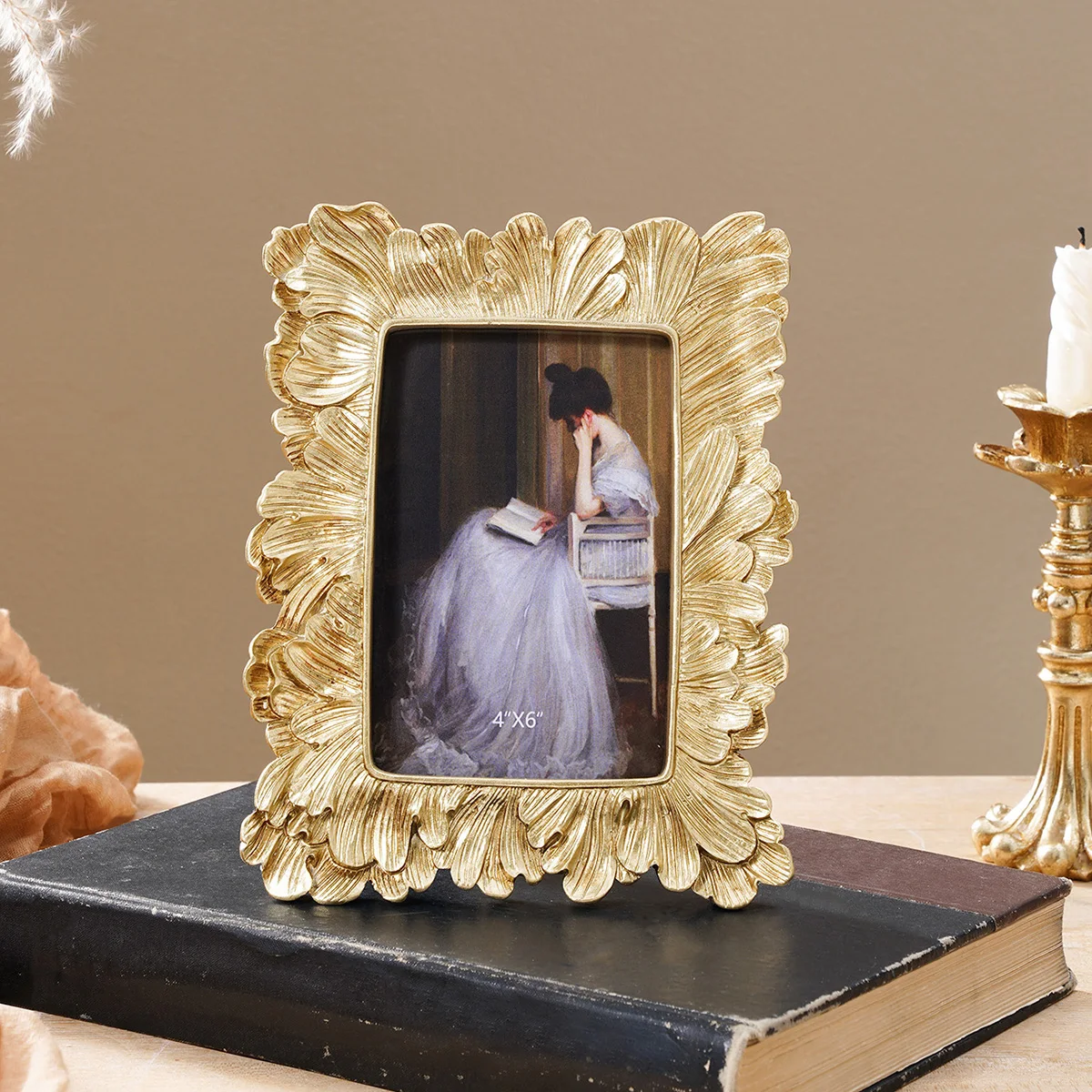 1PC, European-style golden palm leaf lace decorative photo frame, suitable for family photo display and shooting prop decoration