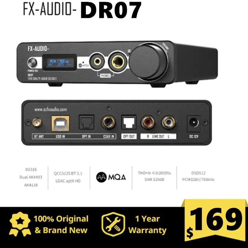 

FX-AUDIO DR07 Dual AK4493 DAC все-в-одном усилитель для наушников Bluetooth 5,1 DSD512 PCM 768 кГц/32 бит DAC/AMP с дистанционным управлением