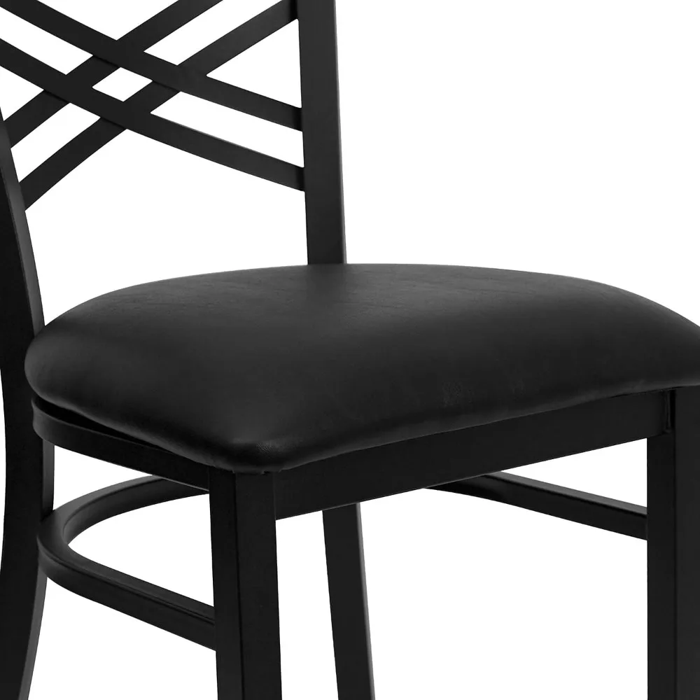 2 Pack HERCULES Series Black ''X'' Back Metal Restaurant Chair-Black Vinyl Seat