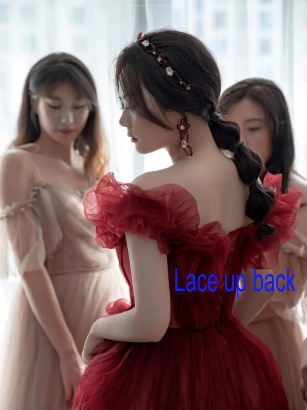 Wine off shoulder sweat lady girl women princess bridesmaid banquet party ball prom dress gown