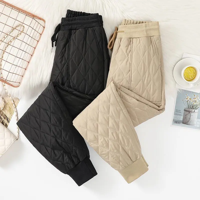 Winter Cotton Down Cotton Pant Women Solid Color Pocket High Waist Harem Pants Snow Wear Windproof Baggy Trousers 4XL