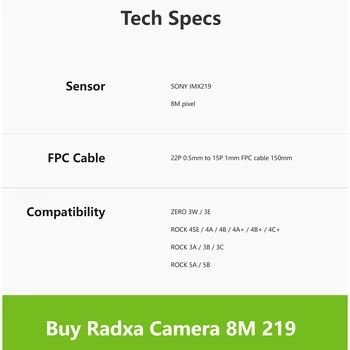 Radxa Camera 8M 219 FOR ZERO 3E/3W SONY IMX219 8M pixel 22P 0.5mm to ...