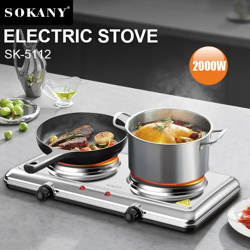 Cooking Appliances Double Burner electric steam pot 2000 Watts Electric Hot Plate Temperature Controls Power Indicator Lights Easy To Clean