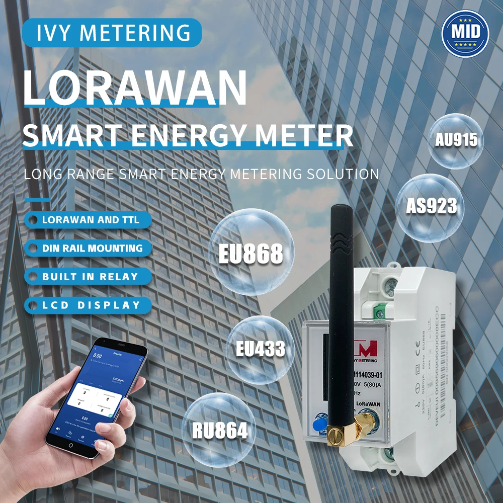 Em114039-01 Iot System Lorawan Smart Electricity Energy Tracker Monofase Lorawan Mid Kwh Meter