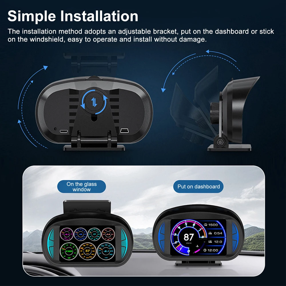 P2 Car Head Up Display OBD GPS Odometer Vehicle Dashboard Digital Speedometer Multifunctional Universal Car HUD