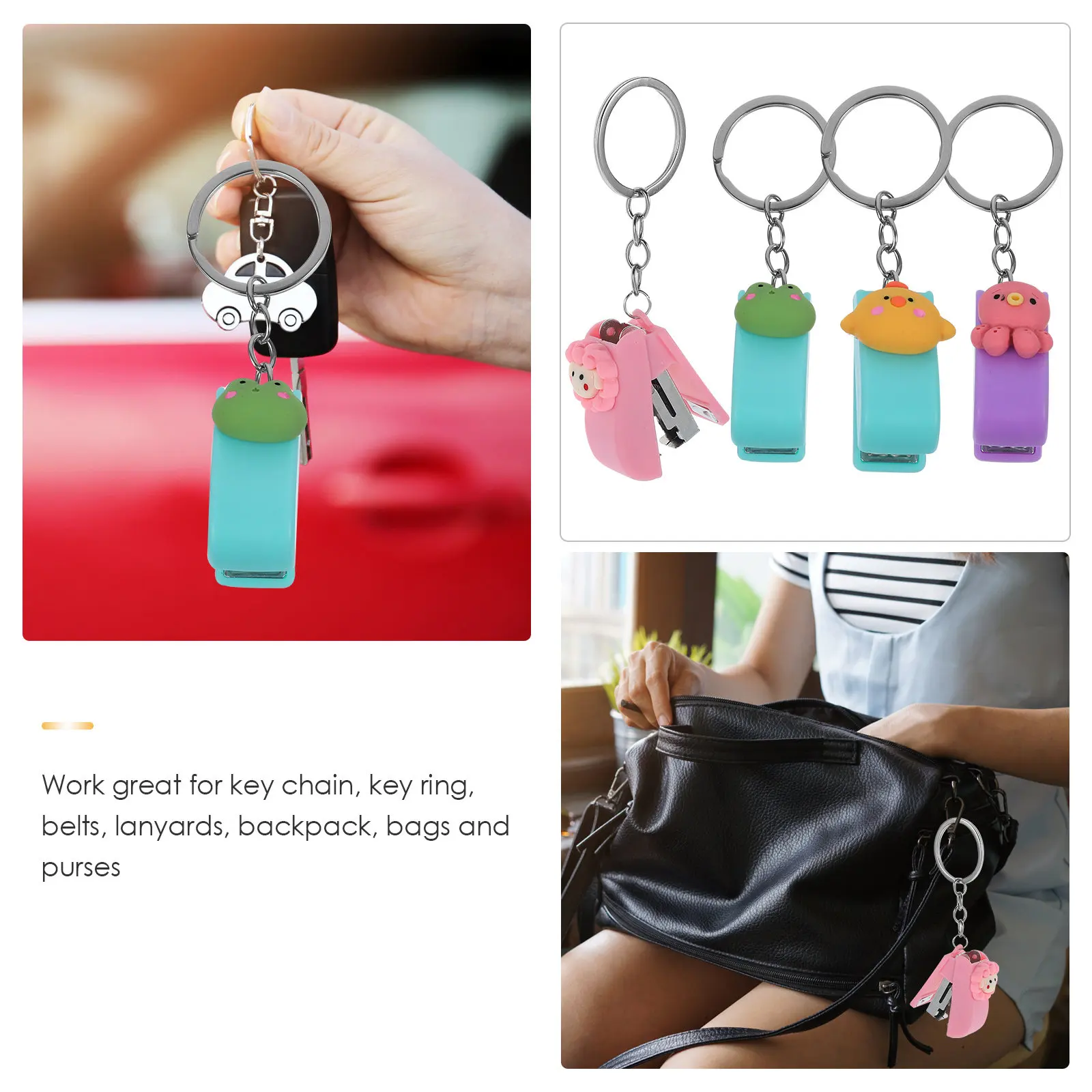4Pcs 동물 스테이플러 키 체인 소형 소형 스테이플러 휴대용 사무실 학교 문구 귀여운 책상 액세서리 학생 선물