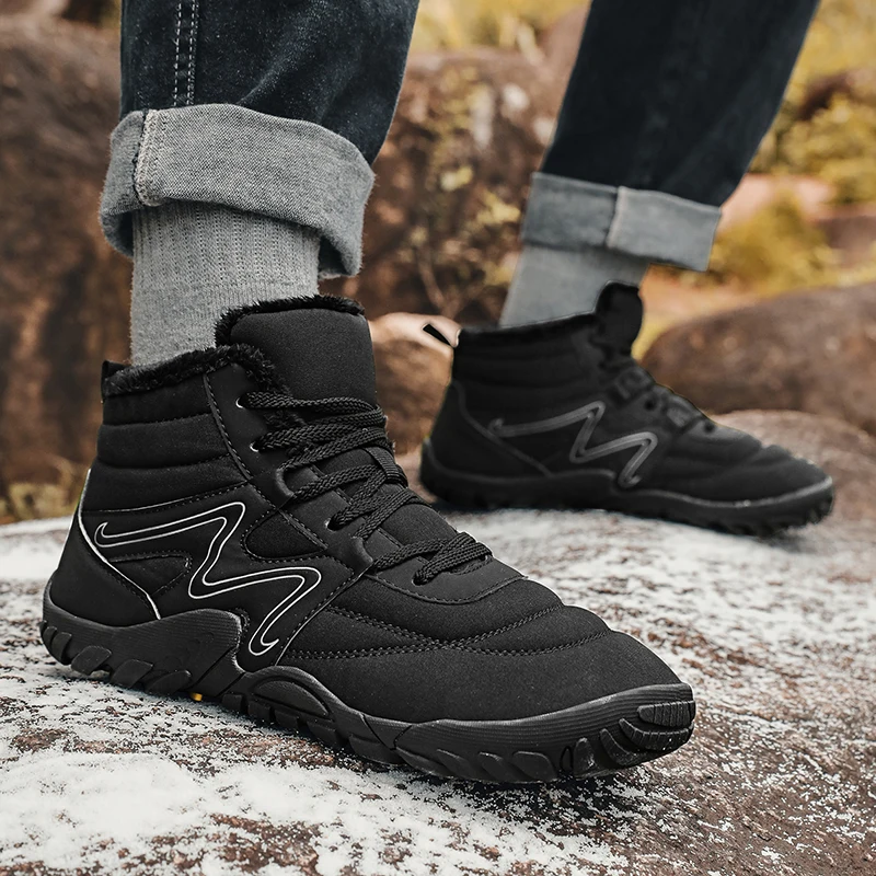 New Winter Boots For Men Snow BareFoot Outdoor Non-slip Warm Fur Casual Sneakers Plus Size Lightweight Ankle Boots Hiking Shoes