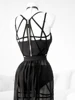 AltGoth Gothic Nightclub Sexy Skirt Set Women See Through Mesh Backless Crop Tops Emo Alt Punk High Waist Underpants Skirt 3pcs 3