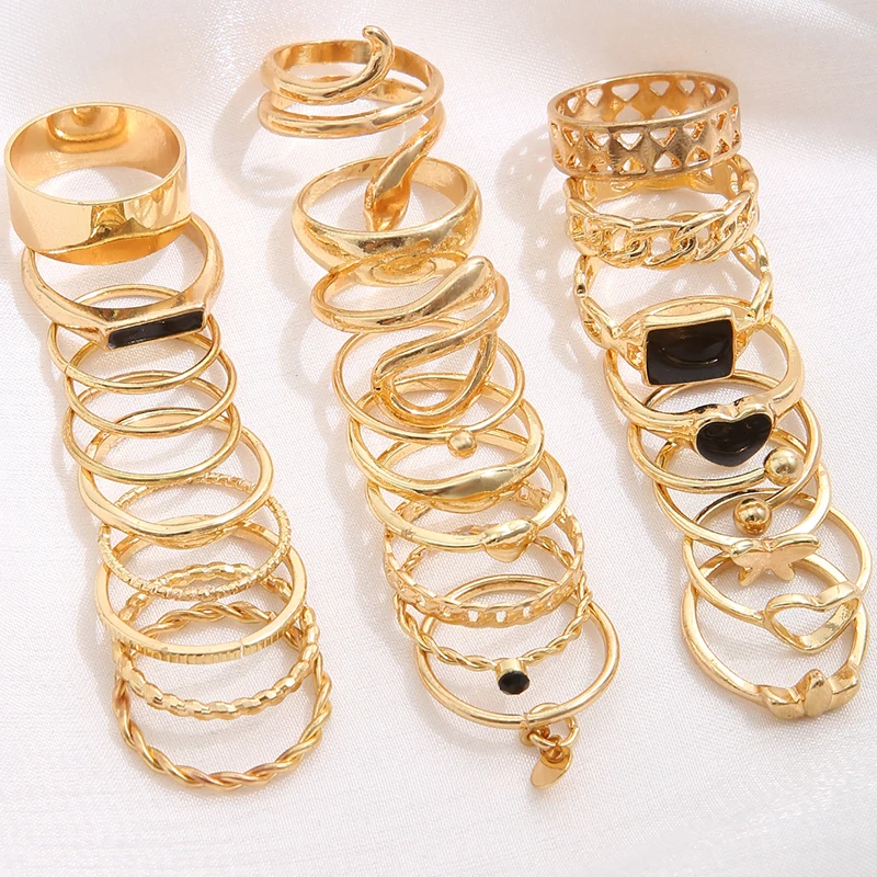 Ring Set Fashion Vintage Snake Women Female Geometry Punk Black Heart Butterfly