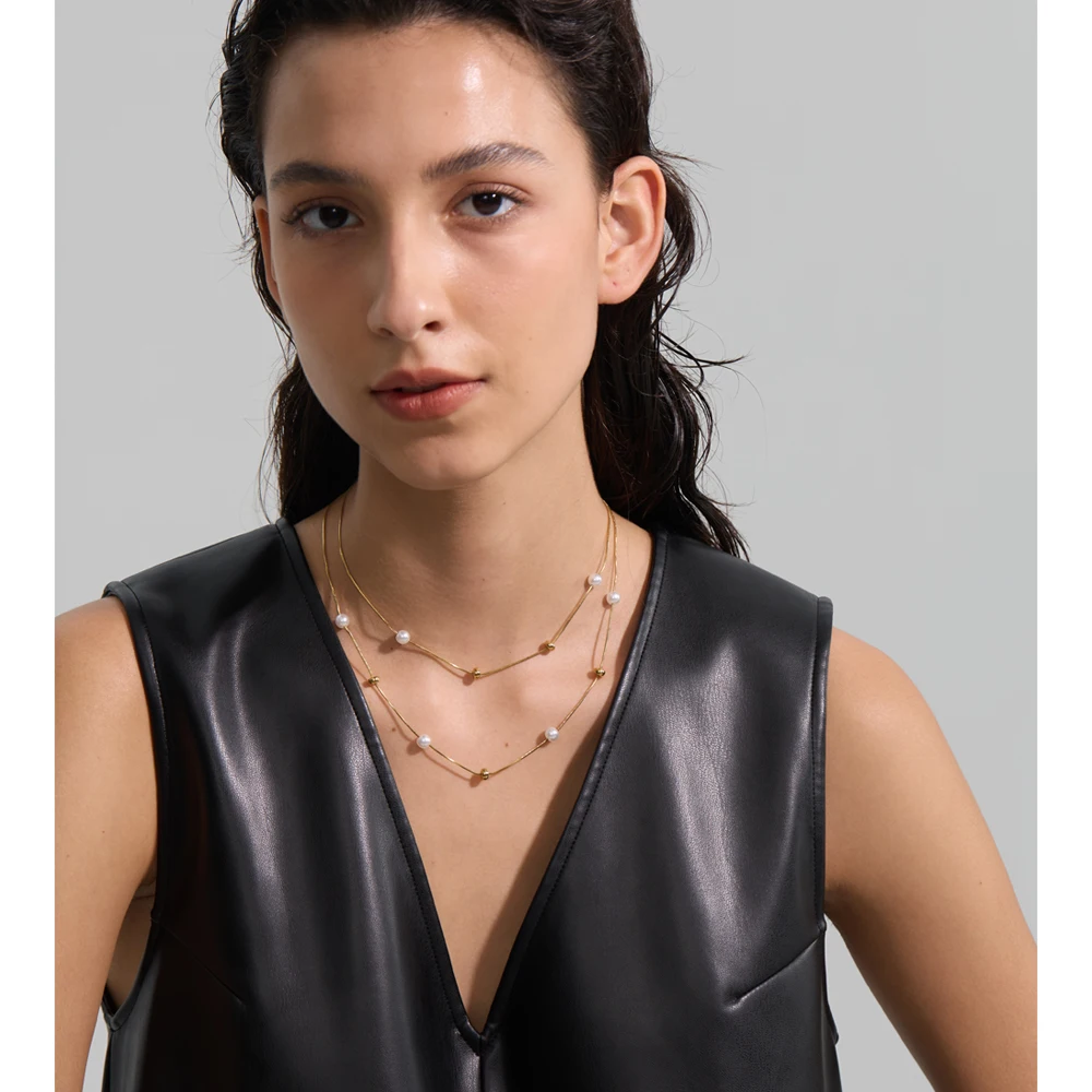 Yhpup Stainless Steel Necklace Pearls Chain for Women