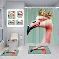 Home shower curtains bathroom Decora waterproof fabric non-slip bath mat water absorption curtain Modern aminal flamingos 1