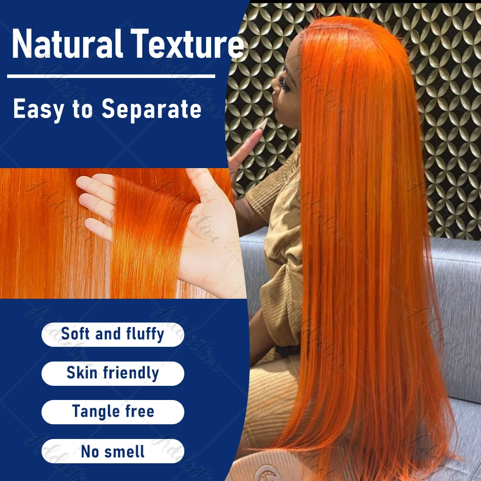 Ginger Orange Straight Bundles Human Hair Original Colored Raw Hair Bundles Double Weft Virgin Extensions Quick Weaving
