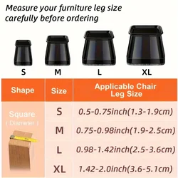 Silicone Felt Chair Leg Protectors - 20 Pack Square Floor Pads - 1 Pc (S 20PCS)