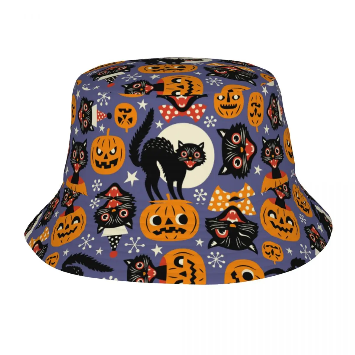 Cappello Da Pescatore Unisex Berretto Bob Hip Hop Gorros Vintage Spettrale Gatti E Zucche Di Halloween Cappello Panama Beach Sun Fishing Hat