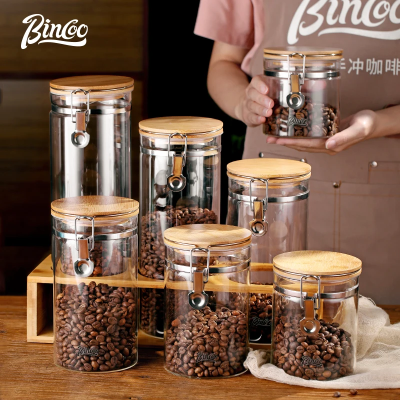 

BINCOO Coffee Bean Sealed Can Glass Storage Tank Coffee Powder Storage Jar Food Grade Moisture-proof Portable Large Capacity 800