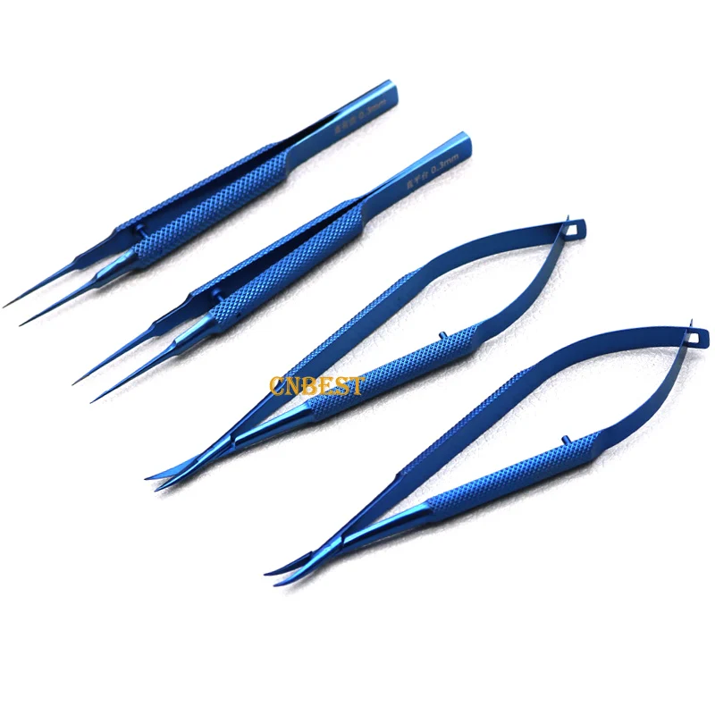 4pcs/set Ophthalmic Microsurgical Instruments 12.5cm Scissors Needle Holders Tweezers Titanium Surgical tool