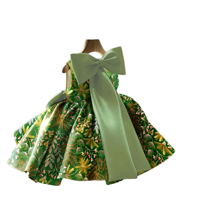 Champagne Floral Garden Brocade Satin Toddler Baby Flower Girl Dress for Wedding Birthday Ceremonial Ball Gown for Gilrs 1-14Yr flower girl dresses satin formal dress