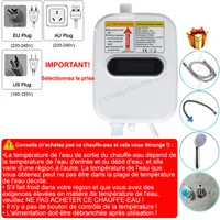 Chauffe-eau électrique instantané sans réservoir 3500W, prise EU/US, 220/110V, pour robinet de salle de bain, chauffe en 3 secondes 5