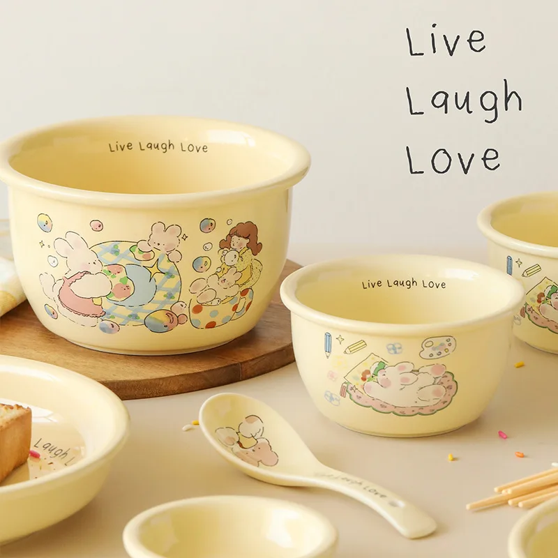 Little Bear Rabbit Bowl Set High Beauty Ceramic Rice Bowl