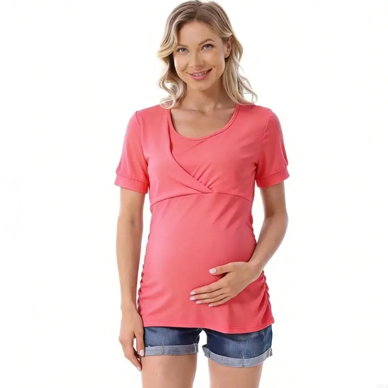 Still-Umstands-T-Shirt mit verdecktem V-Ausschnitt-Zugang, lockere Passform, Still-Top, Schwangerschaftskleidung für Frauen A2UB – Detail 4