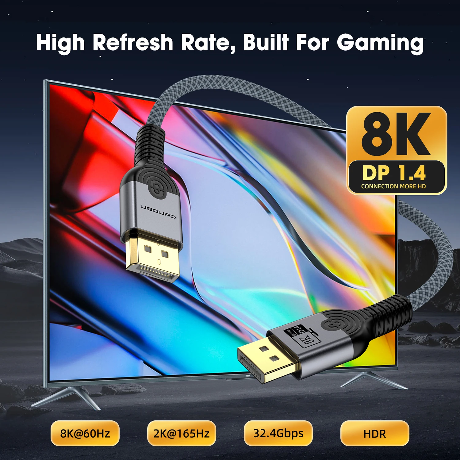 UGOURD DP1.4 Cable 8K 60HZ DP 1.4 1.2 Cable 4K 120HZ 144HZ UHD Ultra high definition video Displayport cable 3m 5m for projector displayport cable