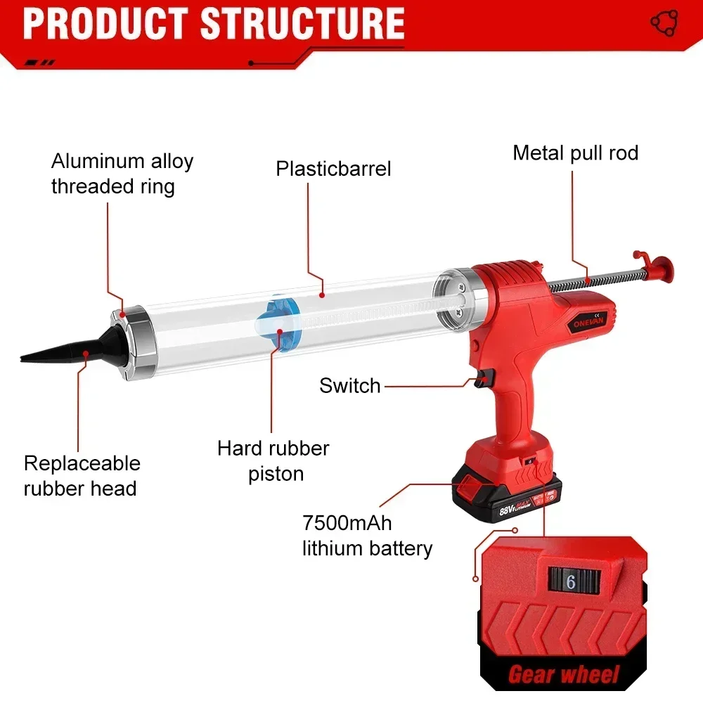 ONEVAN Cordless Electric Glue Gun Multi-function  Electric Glass Caulking Gun Adhesive Glue Sealant Tool For Makita 18v Battery