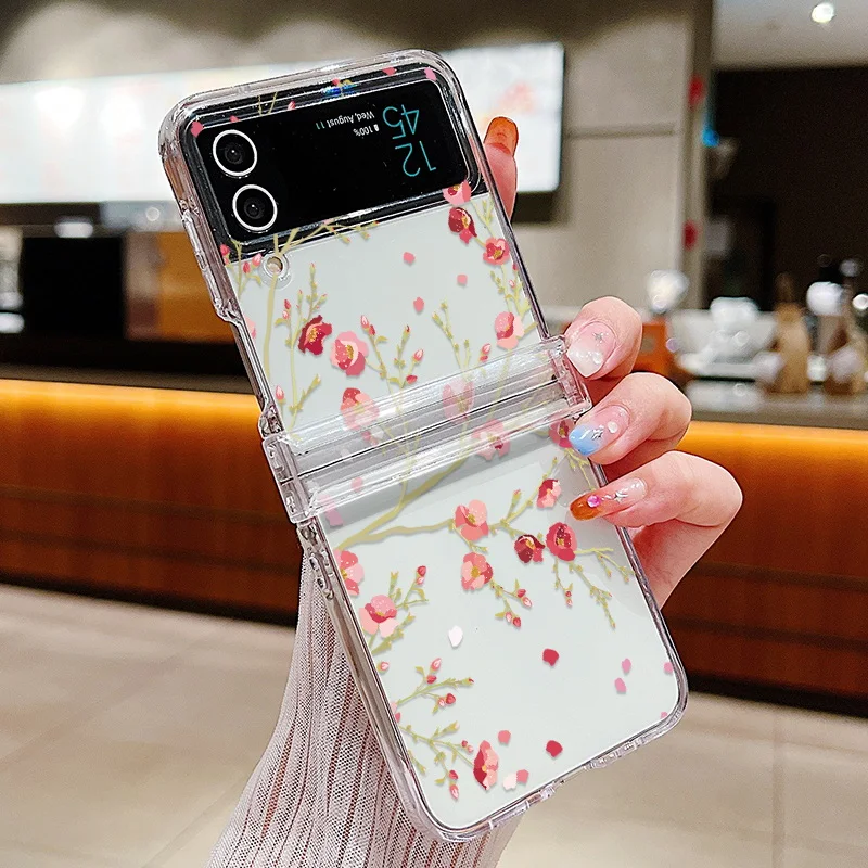 Flower Pattern Shockproof Folding Transparent Hard Cover Case