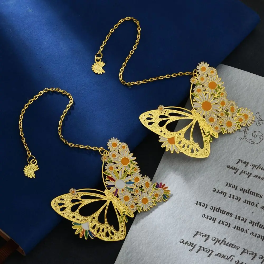 

Металлическая бабочка, цветок, закладки, изысканная полая цепочка, подвеска, инструмент для чтения для студентов, школьные канцелярские принадлежности