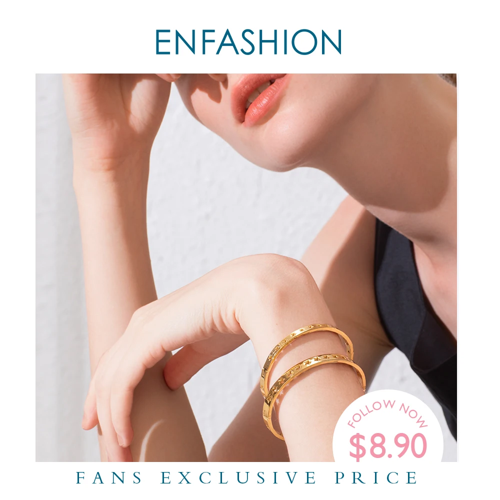 ENFASHION Hollow Stars Bangles & Bracelets For Women Gold Color Stainless Steel Cuff Bracelets Friends Gifts Jewelry BM192011