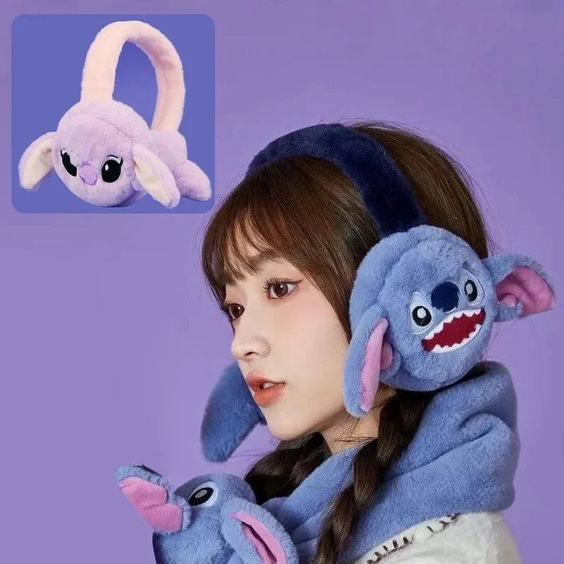 Disney Stitch Angel Children's Plush Earmuffs Cartoon Cute Winter Warmth Cold Protection Student Boy Girl Foldable Earmuffs korean kids knitted hat cute pom pom baby beanie caps children s woolen hat retro color boys girls knitted ear protection hat