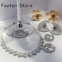2025 New Trend Fine Wedding Jewelry Set Charm Silver Heart shaped Crystal Luxury Pearl Necklace Earrings Romantic Gift for Women
