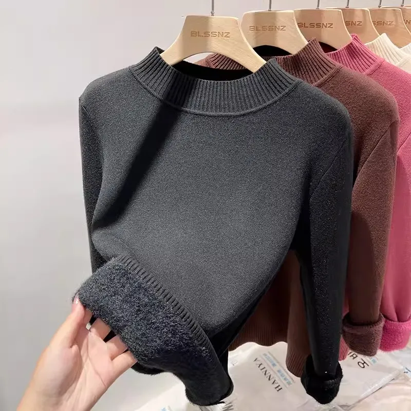 New Autumn and Winter Semi-turtleneck Women's Solid Color Sweater Fashion Slim-fit Long-sleeved Bottoming Shirt Knitwear Top