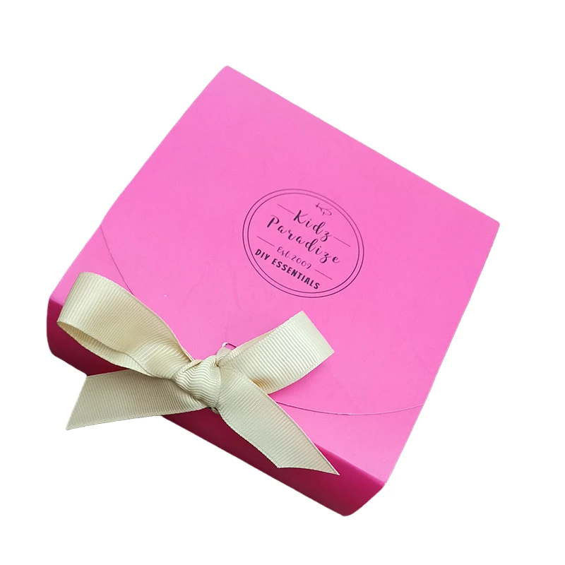 

100Pcs 14X14X5CM Gift Paper Box With Ribbon Cometic Gift Box Print Company Logo Custom Box Packaging Carton Wrapping Box