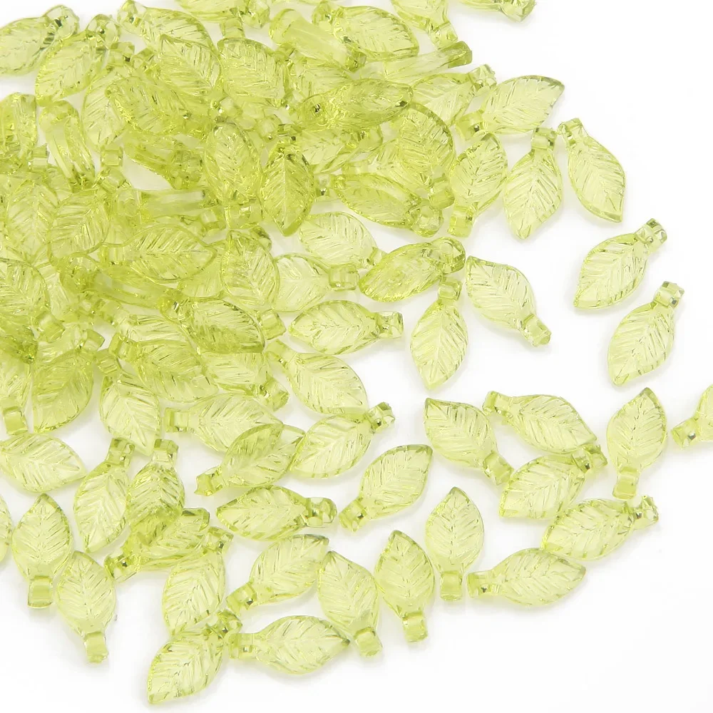 100 Pieces 5 * 10mm Green Transparent Acrylic Small Leaf Pendant  DIY Charm Making Bracelets, Necklaces, Hair Accessories, Beads