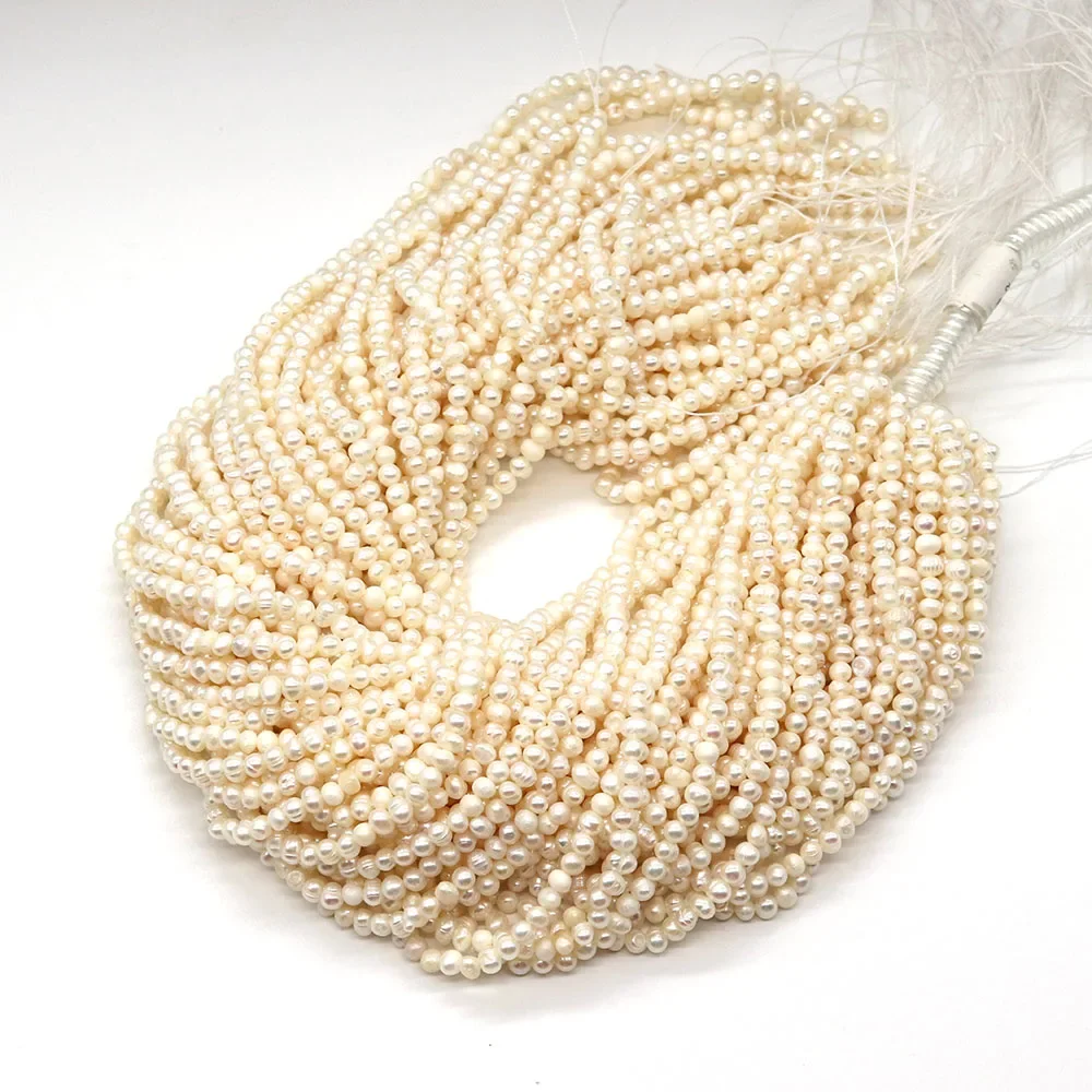 1strand 1.8-6mm Natural Freshwater Pearl Loose Beads Irregular Round Shaped White Color DIY  Making Necklace Bracelets