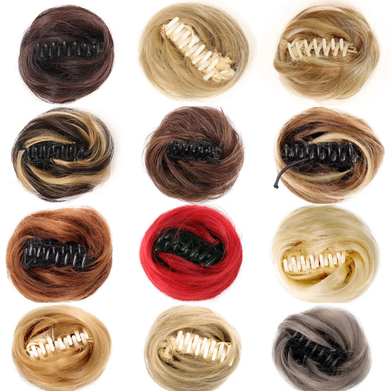 Synthetic Claw Clip-on Hair Chignons Buns Curly Hair Clip Heat Resistant Womens Golden White Gray Bun Wigs