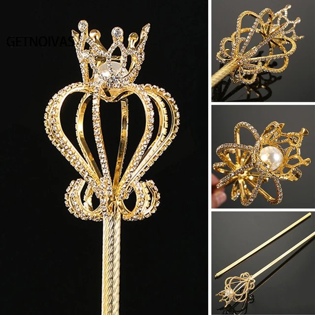 PEORCHID Luxury Golden Crown Scepter Bouquet Wedding Gothic Queen