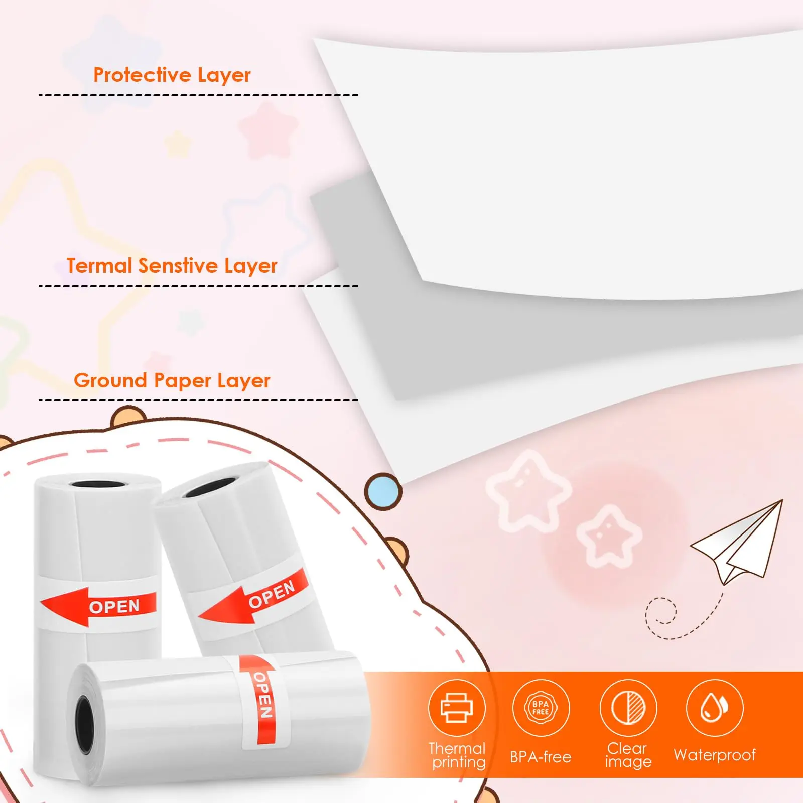 Mini Printer Translucent Sticker, Adhesive Thermal Paper Translucent Sticker 57x25mm,Waterproof,Oilproof,Scratchproof,BPA Free