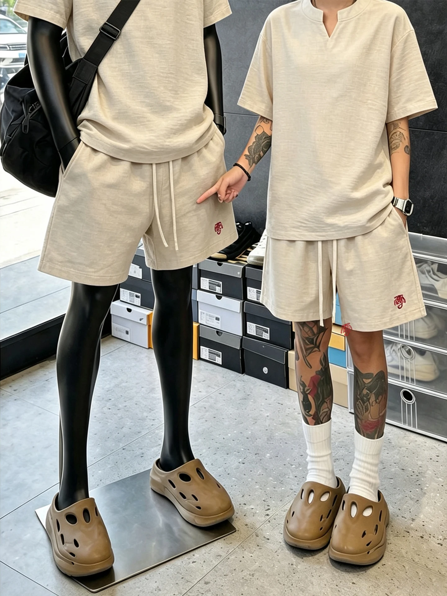 경량 린넨 세트 남성 여름 통기성 V넥 반팔 반바지 캐주얼 스포츠웨어 10대 패..