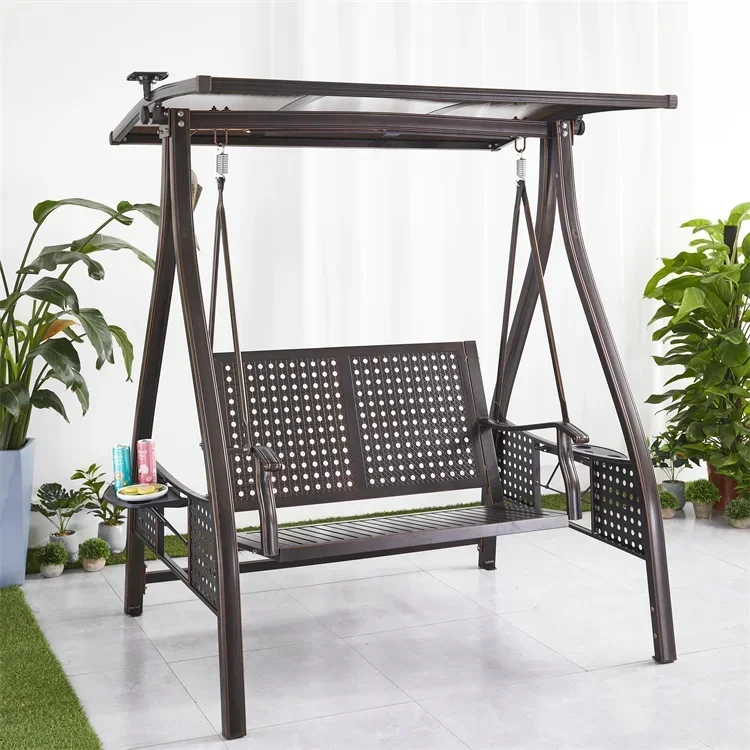 Aluminum 2 Seater Swing Patio Outdoor Swing Chair With Canopy And Cushion For Outside