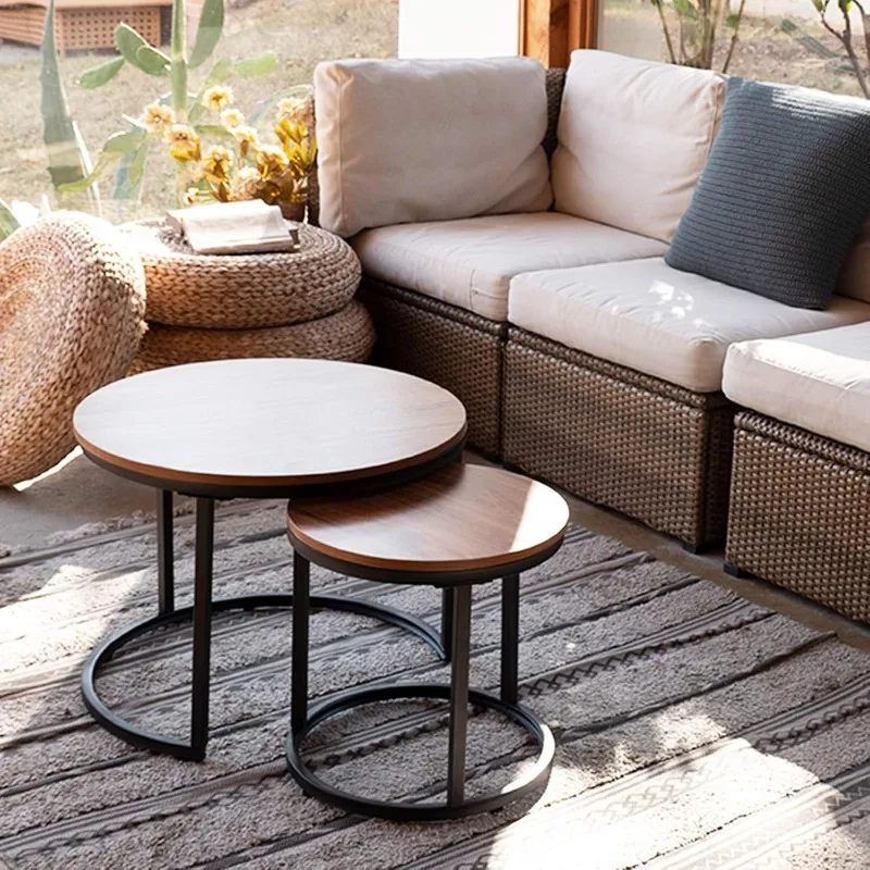 Coffee Table Nesting Side Round Set of 2 End Table Top Sturdy Metal Frame Desk Centerpiece Living Room Bedr 2