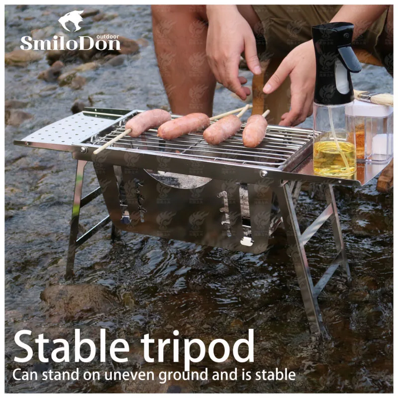 SmiloDon Stainless Steel Folding Portable BBQ Stove Grill Barbecue