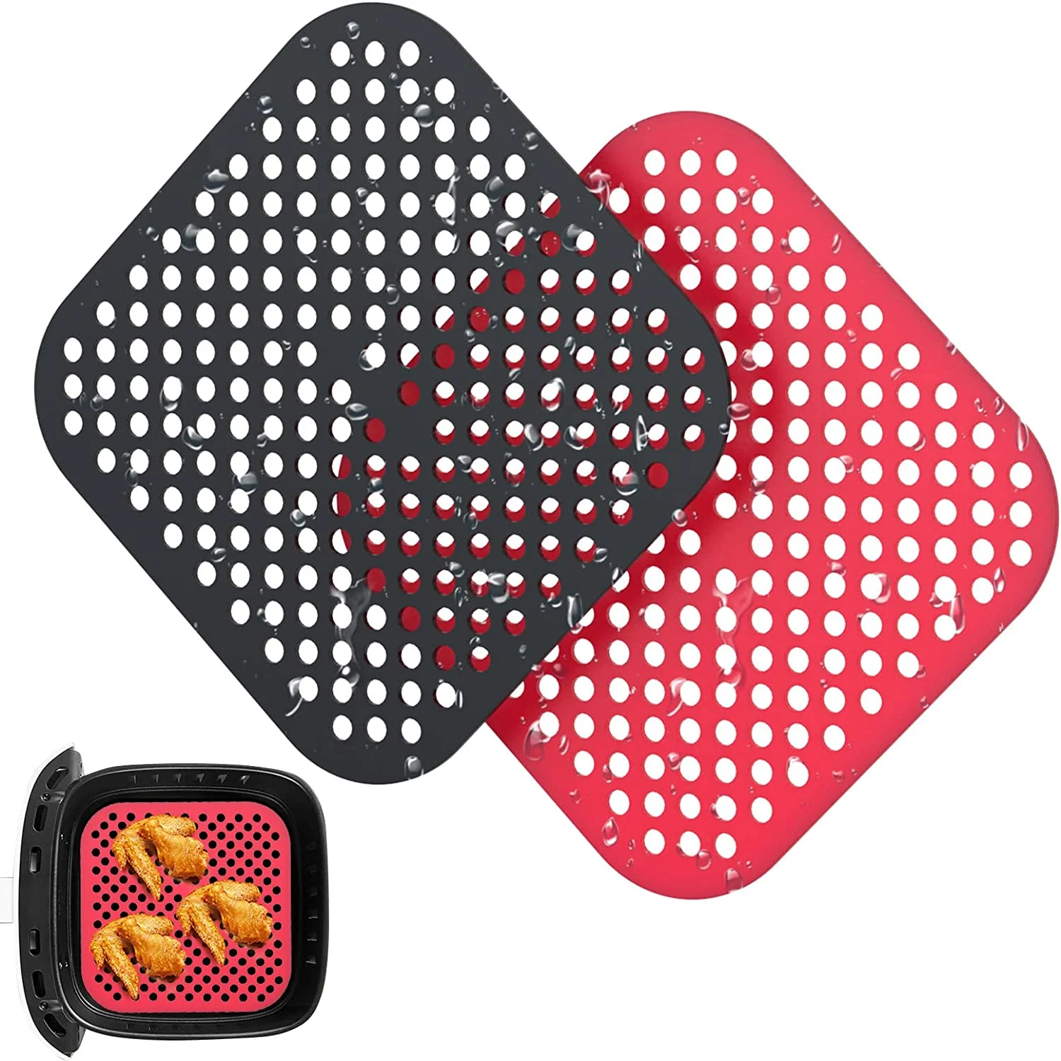 Air fryer liners Square Reusable Air Fryer Liners Non-Stick Silicone Mats Heat Resistant Easy Clean Kitchen Baking
