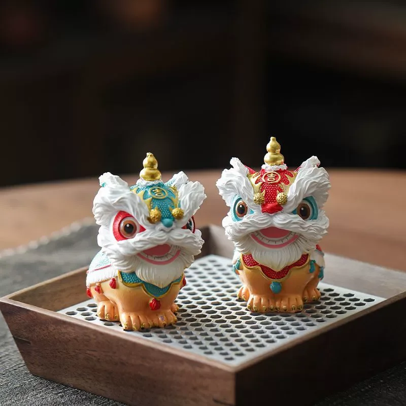 1pcs New Chinese Style Lion Dance Desktop Decoration Tea Table Decoration Resin Tea Pet Lion Dance Tea Ceremony Accessories