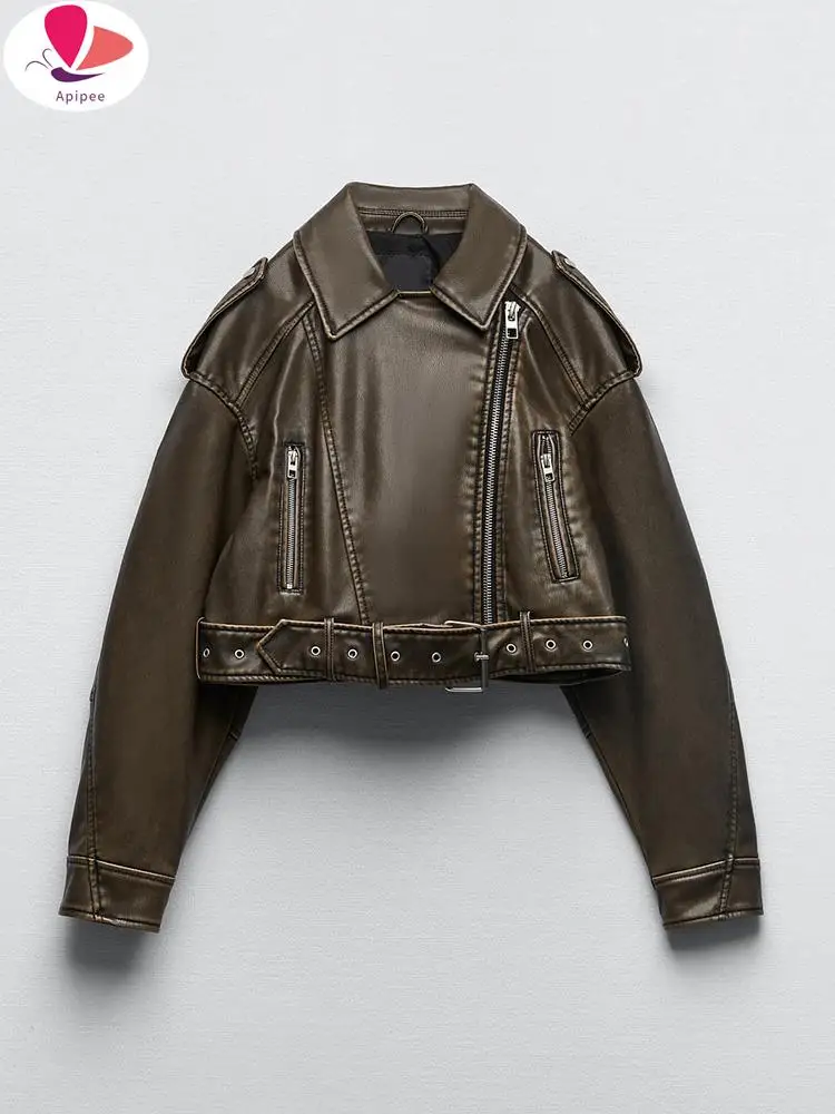 apipee-women-vintage-loose-pu-faux-leather-short-jacket-with-belt-streetwear-female-zipper-retro-moto-biker-coat-outwear-tops