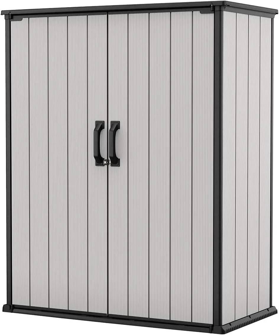 

Premier Tall 4.6 x 5.6 ft. Resin Outdoor Storage Shed with Shelving Brackets for Patio Furniture, Pool Accessories, and Bikes