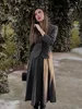 TRAFZA 2023 Autumn Women Fashion Sets Solid V Neck Tight Blazer + A Line Loose Comfortable Minimalism Style Female Long Skirt 4